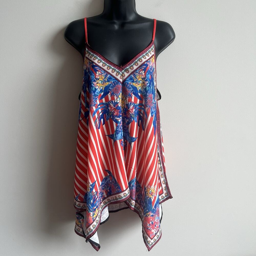 Flying Tomato Top Sz M Y2K Handkerchief Red Top Asymmetrical Floral Tank